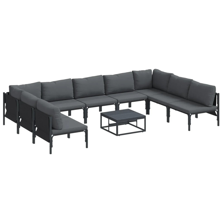 vidaXL Garten-Sofa-Set 10-teilig in Anthrazit mit Polstern und Tisch aus pulverbeschichtetem Stahl - Bild 2