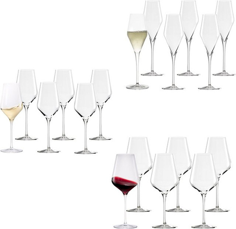 Stölzle Lausitz Quatrophil Wein- und Sektgläser Set, 18er Set, transparent, geometrisches Design