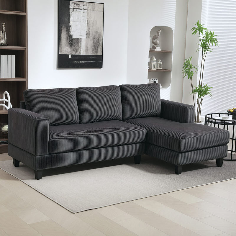 HOMCOM Ecksofa mit Chaiselongue in L-Form, gepolsterte 3-Sitzer Couch in Cord-Optik, Dunkelgrau, B/T/H: 214 x 134 x 87 cm - Bild 2