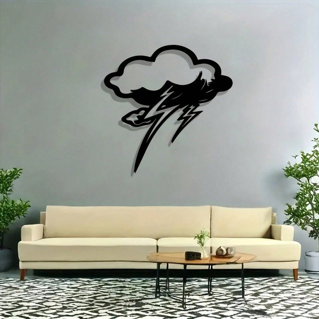 CIFBUY Moderne Wandkunst Blitz und Wolke Metallskulptur in Schwarz als Abstrakte 3D Dekoration für dein Home Office - Bild 1