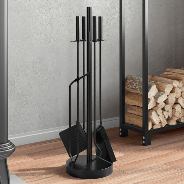 Vidaxl 5-teiliges Kaminzubehör-Set aus Stahl in Schwarz, B/T/H: 18 x 66 cm - Bild 1