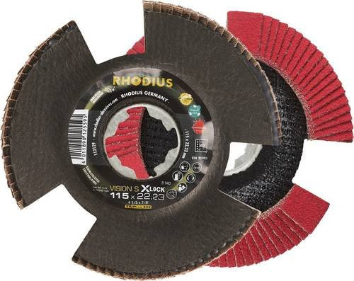 Rhodius TOPline VISION SPEED X-LOCK Fächerschleifscheibe Körnung 80 für Edelstahl, Stahl und NE-Metalle, Durchmesser: 115 mm, Bohrung: 22,23 mm, 10 Stück - Bild 2