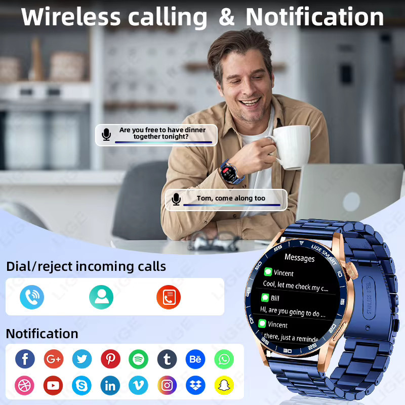 LIGE Smartwatch mit 1,38 Zoll HD Display, Bluetooth Voice Calling, IP68 wasserdicht, Fitness Tracking und Gesundheitsfunktionen in Schwarz - Bild 3