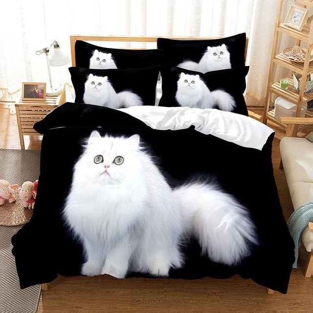 Binchi Outdoor Product Bettwäsche-Set mit Schwarzer Katze Motiv, Farbe Schwarz, Material Polyester, B/H: 160 x 200 cm - Bild 1
