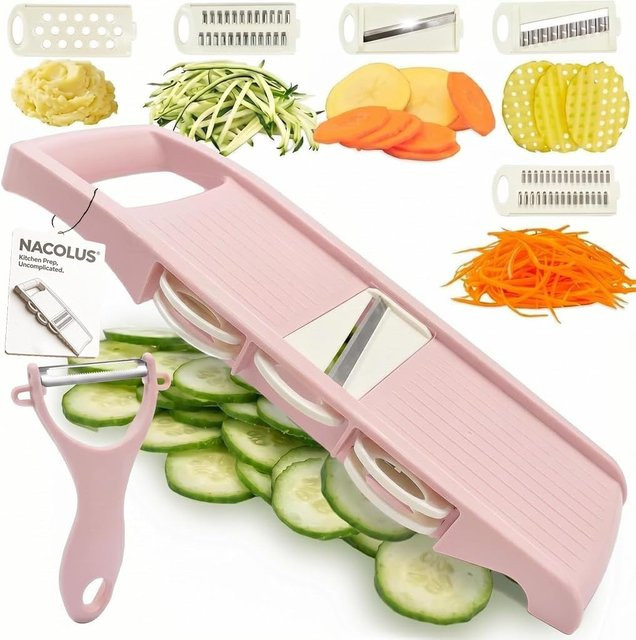 Geixieng 5 in 1 Mandoline Gemüsehobel mit Mehrfachklingen in Grün und Rosa - Bild 1