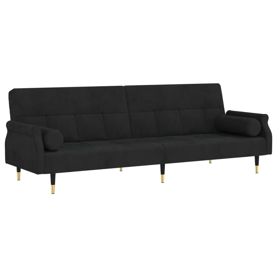 vidaXL Schlafsofa im Chesterfield-Stil aus schwarzem Samt mit verstellbarer Kopfstütze und Kissen, B/T/H: 216 x 70 x 89 cm - Bild 2