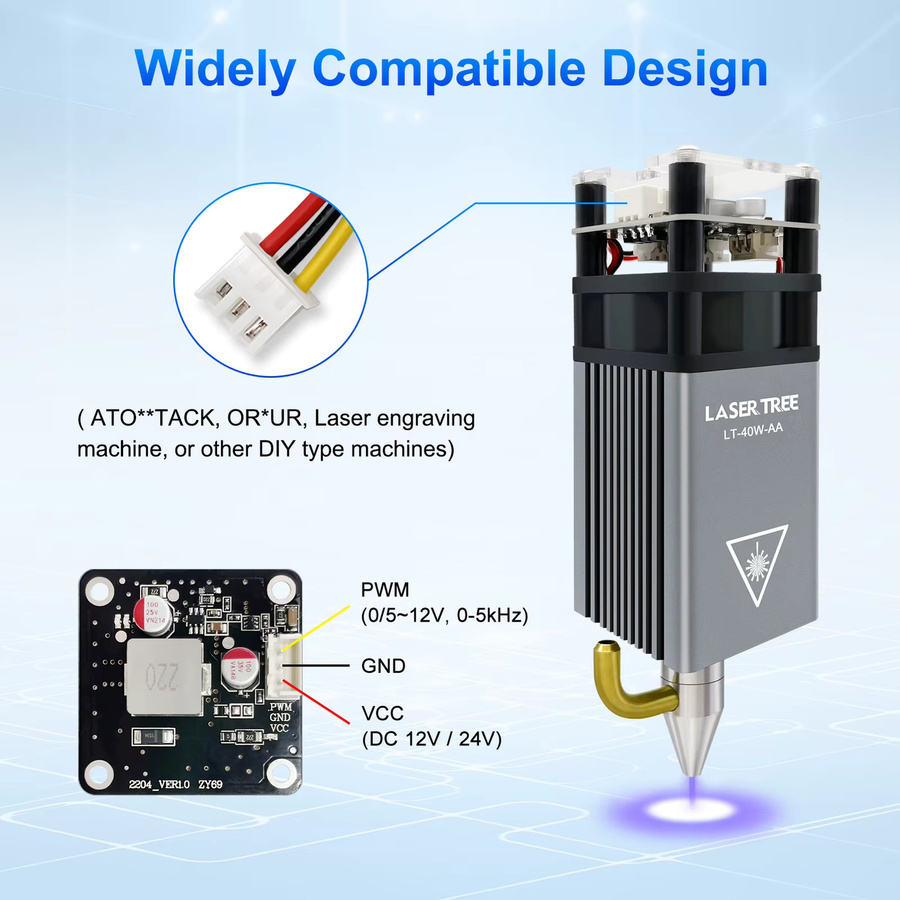 LASERBAUM 5W Laser-Modul mit Air Assist und Metalldüse, 450nm Blaulicht für CNC-Lasergravierer und Holzschneiden - Bild 4