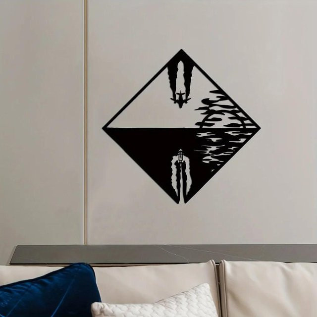 Moderne Metall-Wandkunst mit Flugzeug-Motiv von CIFBUY in Schwarz - Bild 1