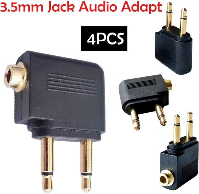 FRHY 4er-Set 3,5mm Klinke Airline Kopfhörer Adapter für Flugzeug Audio, Schwarz - Bild 1