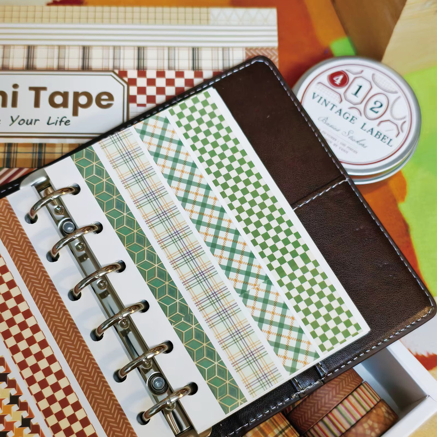 42 Rollen Washi-Tape-Set mit kariertem Design in Braun und Multicolour für Scrapbooking, Junk Journal und Bullet Journaling aus Papier - Bild 3