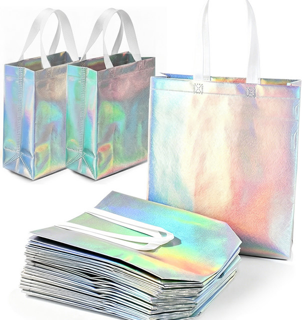 10 Stück holografische Geschenktaschen aus Vliesstoff mit Griffen in Multicolour von XJM - Bild 1