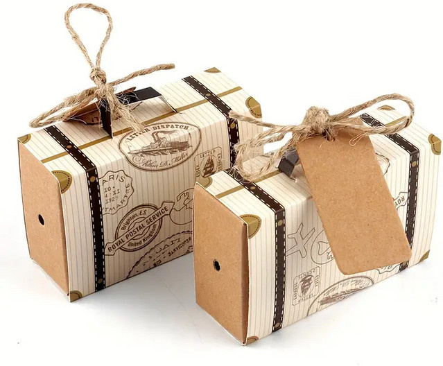 50 Stück Mini-Koffer-Geschenkboxen aus Papier in Beige für Hochzeiten und besondere Anlässe - Bild 1
