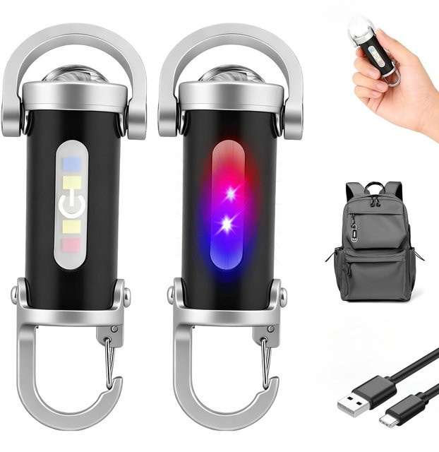 NEWBIRTH Wiederaufladbare Schlüsselanhänger-Taschenlampe in Schwarz mit 800 Lumen, EDC-COB-Arbeitslicht und 7 Modi für Notfälle, Wandern und Arbeit - Bild 1