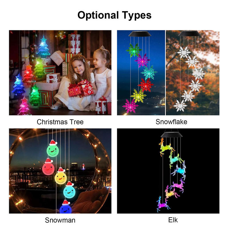 TOMTOP JMS Solarenergiebetriebene Windspiel-Lampe Schneemann Typ 4 in Schwarz mit LED Farbwechsel und Dämmerungssensor für den Garten - Bild 3