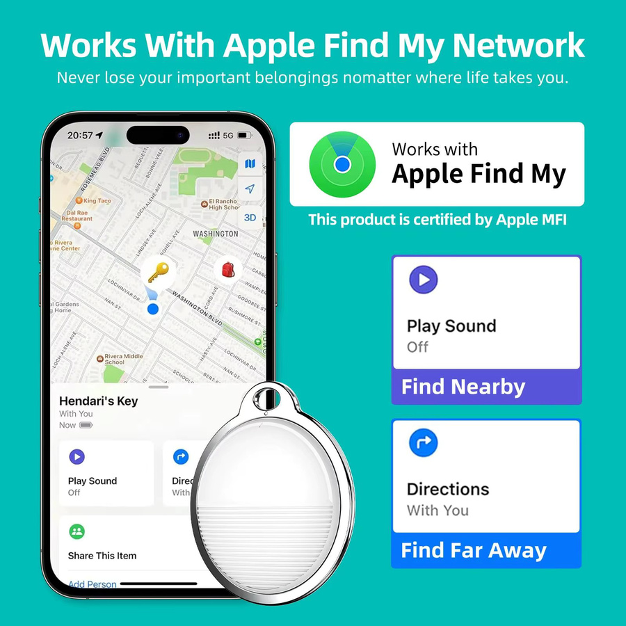 Mini-GPS-Ortungsgerät für Apple iOS Find My App, Bluetooth Smart Tracker in Weiß für Schlüsselanhänger, Geldbörse, Fahrrad und Haustiere - Bild 2