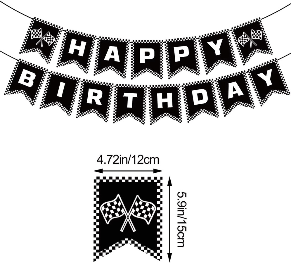 PartiesTour Rennwagen Geburtstag Party-Dekoration Set mit schwarz-weiß karierten Wimpelketten und Tischdecke für Kinder - Bild 2