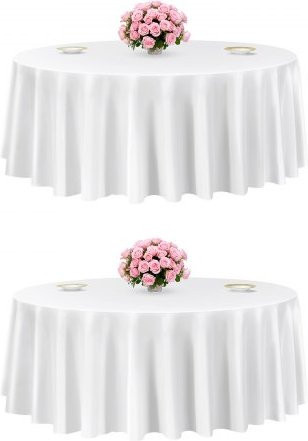 VEVOR Tischdecken Set aus Polyester, Weiß, Rund, Durchmesser: 304,8 cm, Fleckabweisend und Maschinenwaschbar - Bild 1