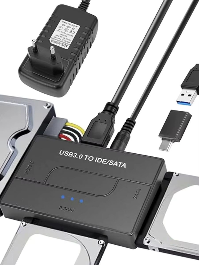 Congdi USB 3.0 zu IDE und SATA Adapter, Universeller Konverter für 2,5 und 3,5 Zoll HDD SSD, Schwarz - Bild 6