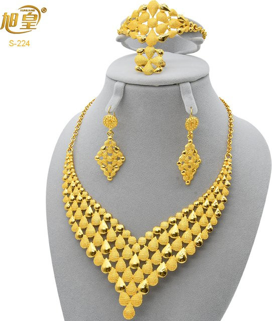 XUHUANG Schmuck-Set Halskette und Ohrringe, Gold, Damen - Bild 1