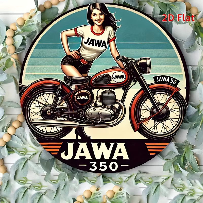 Potdemiel Retro-Wandkunst Metallblechschild Jawa 350 Vintage Aluminium-Dekor, B/H: 20 x 20 cm, Mehrfarbig - Bild 3