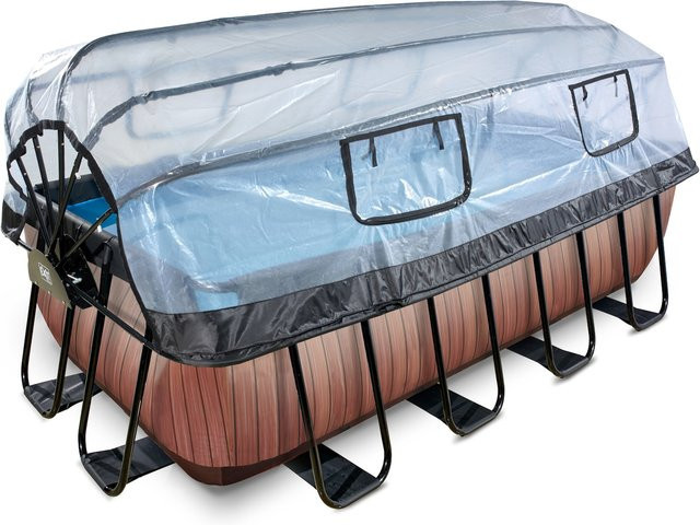 EXIT Wood Rahmenpool Braun B/T/H: 400 x 200 x 122 cm mit Sandfilterpumpe, Abdeckung und Poolleiter - Bild 1