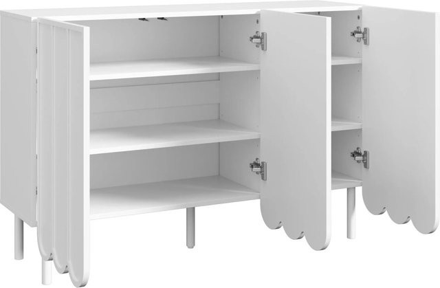 okwish Sideboard mit Wellentüren in Weiß für Wohnzimmer, Flur oder Esszimmer, B/T/H: 120 x 35 x 80 cm - Bild 1
