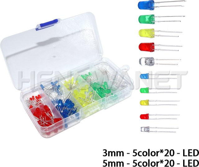 HENGWANET LED-Dioden-Sortiment-Set Multicolor mit 3mm und 5mm Leuchtdioden in Weiß, Grün, Rot, Blau, Gelb und Orange für Elektronik-Projekte - Bild 1