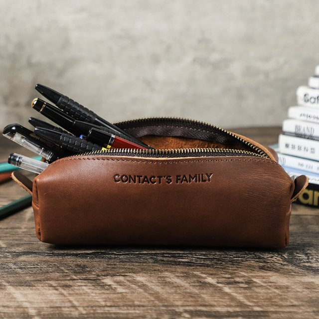 Retro Leder Federmappe in Braun mit hohem Fassungsvermögen für Schule und Büro - Bild 1