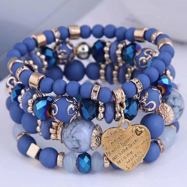 Perlenarmbänder, 4er-Set, Messing, blau, Damen - Bild 1