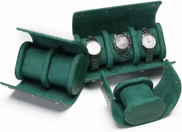 Uhrenbox Leder, grün, 3 Fächer, Alligatormuster, Unisex - Bild 1