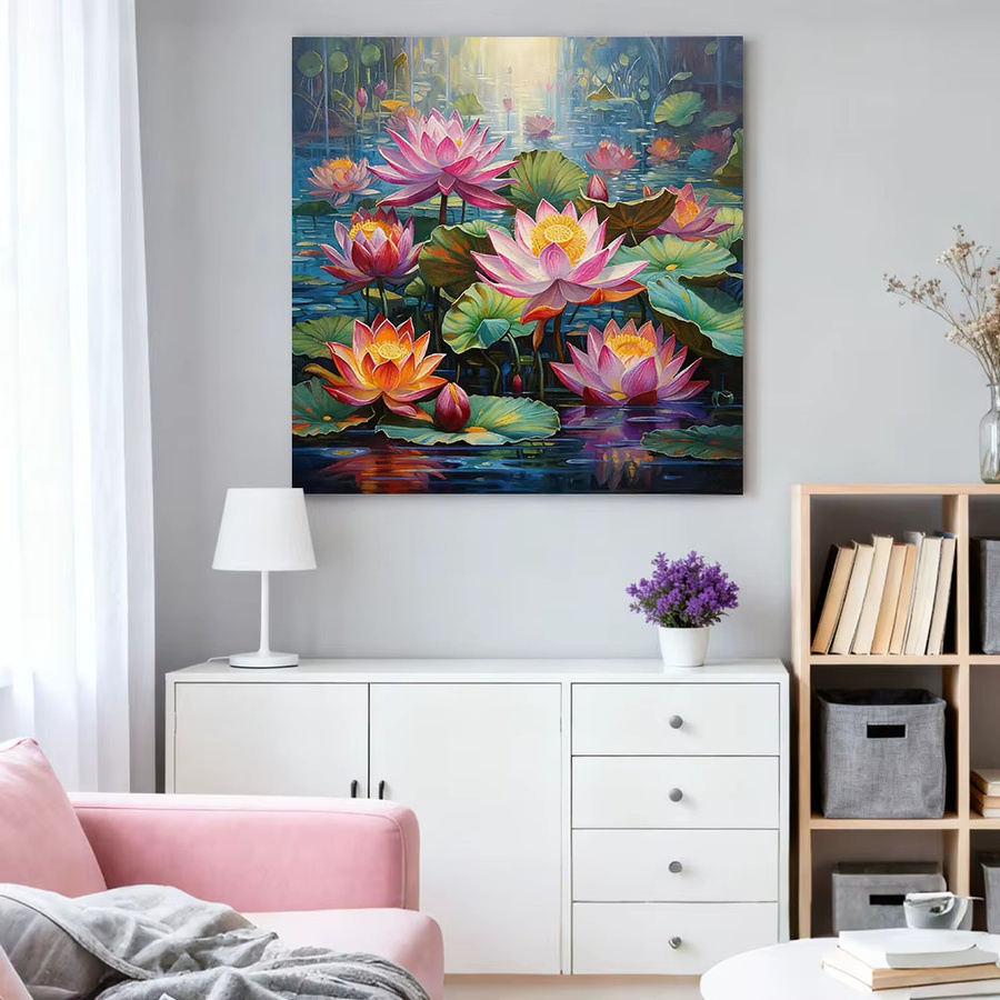 HUACAN 5D DIY Diamant-Mosaik Set Lotusblume Blumenmuster in Multicolour mit runden Steinen - Bild 3