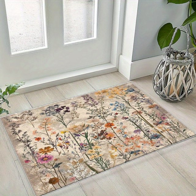 VIKAMA Willkommensmatte mit Vintage-Blumenmuster in Multicolour, wetterfest, Rechteckig, Breite: 60 cm, Tiefe: 40 cm - Bild 1