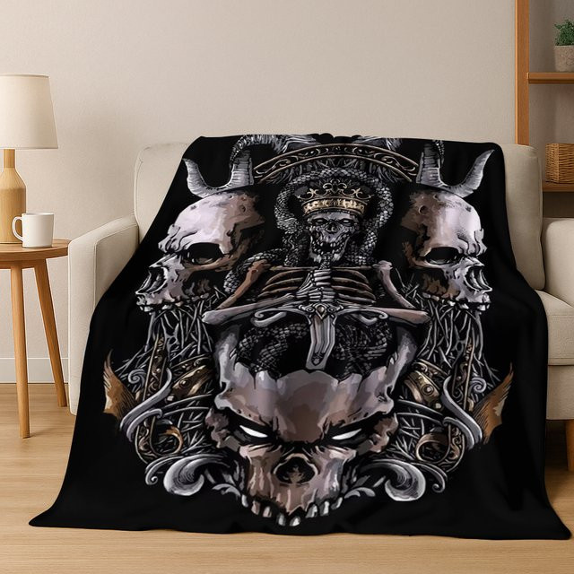 Faviora Flanelldecke Wikinger Design mit Fenrir Rabe und Runen in Schwarz, weiche und warme Decke für Schlafzimmer, Büro oder Reisen - Bild 1
