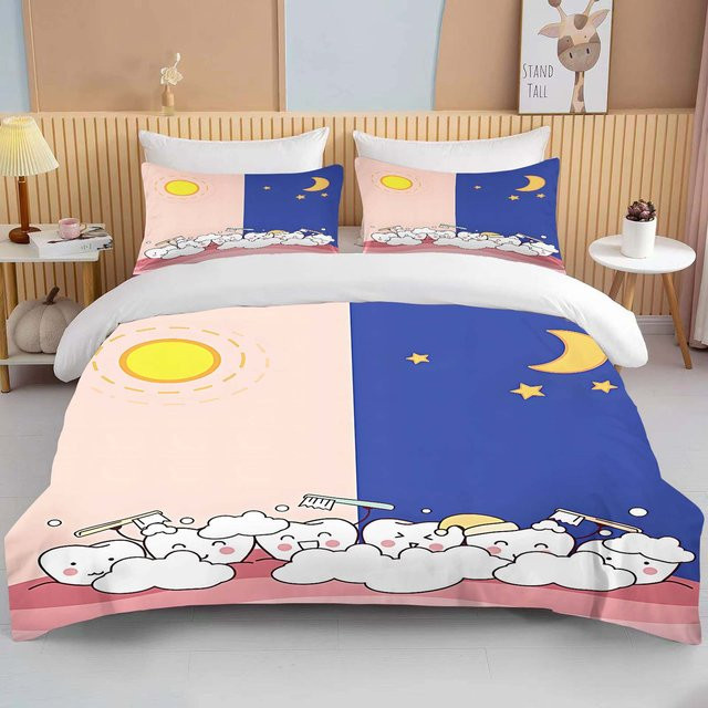 Bettwäscheset JMG Household Supplies mit Cartoon-Zähne-Print, mehrfarbig, bestehend aus 1 Bettbezug und 2 Kissenbezügen, B/H: 135 x 200 cm - Bild 1