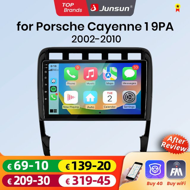 Junsun Android Auto Autoradio für Porsche Cayenne (2002-2010) mit Wireless CarPlay, GPS, Navi und DSP in Schwarz - Bild 1