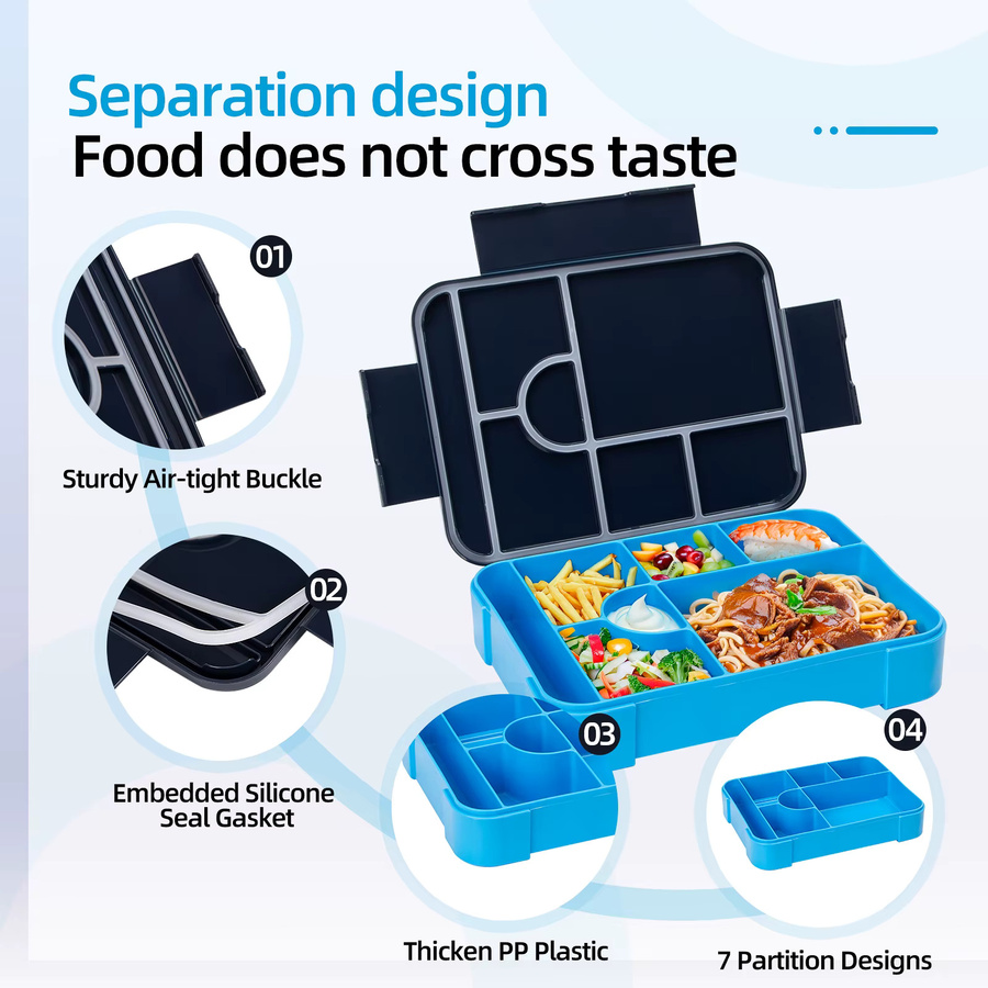 YOCITY Bento-Box mit Cartoon-Muster, auslaufsicher und mikrowellengeeignet, schwarz, 1300 ml - Bild 3