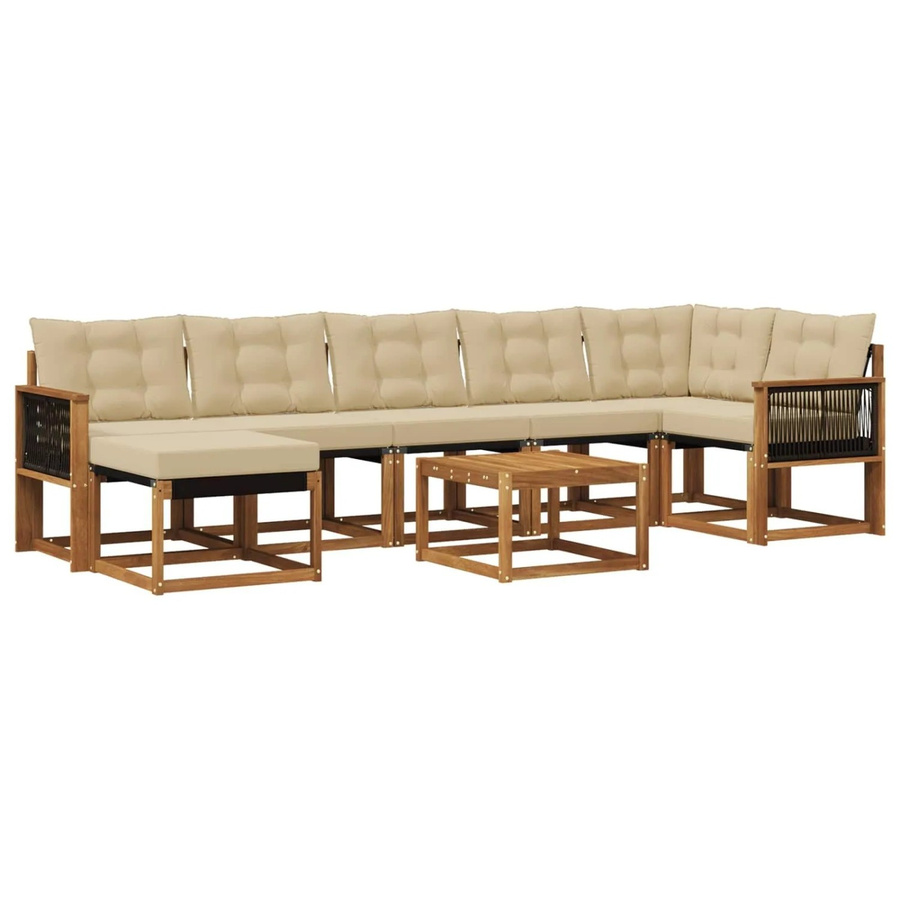 vidaXL Outdoor-Sofagarnitur L-Form aus Akazienholz mit 8 Kissen in Beige und Braun - Bild 2