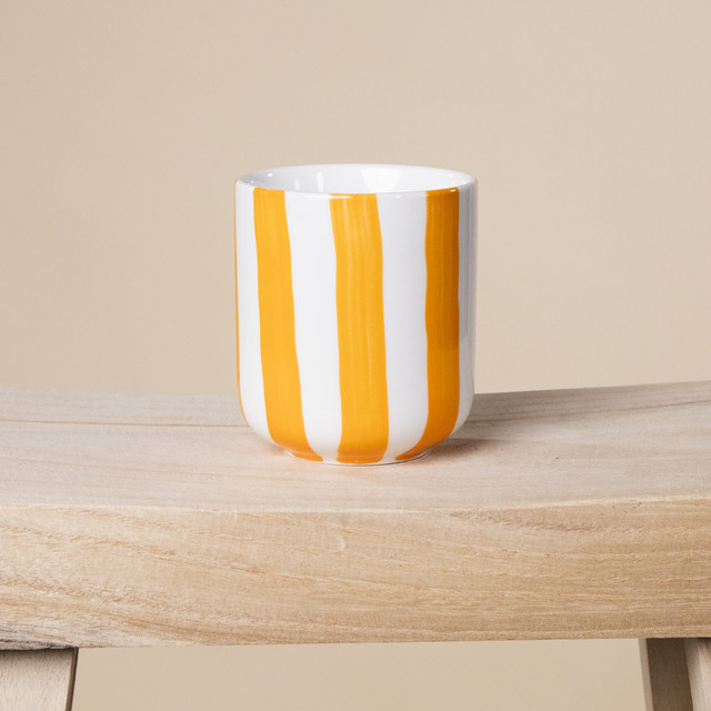 Keramik Becher von BLUME2000 in Orange mit Streifenmuster - Bild 1