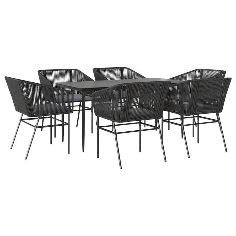 vidaXL 7-teilige Garten-Essgruppe aus Poly Rattan und Glas in Schwarz mit Kissen - Bild 2