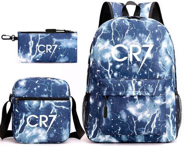 3-teiliges Schulrucksack-Set in Blau aus Oxford-Stoff mit großem Fassungsvermögen inklusive Federmäppchen und Schultergurt - Bild 1