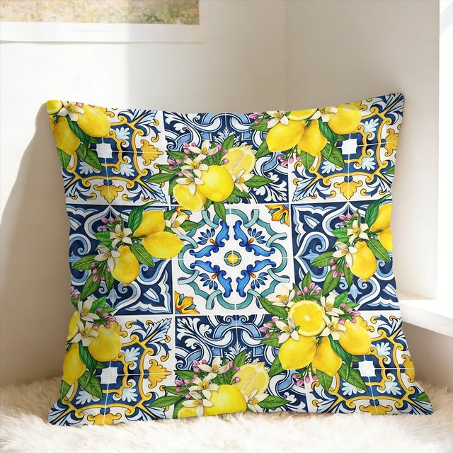 JMG Clothing Kissenbezug mit Zitronen- und blauem Muster in Gelb und Multicolour, B/H: 50 x 30 cm - Bild 1