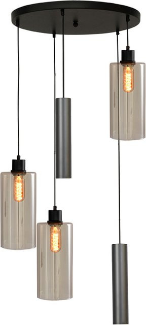 Masterlight Ortona 3/2 Pendelleuchte 5-flammig rund in Schwarz matt mit transparenten Glasschirmen - Bild 1
