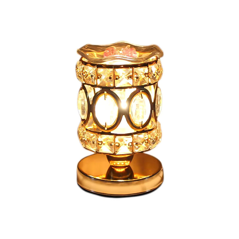 Claeted Moderne Kristall Aroma-Tischlampe mit Schmelzwachs-Funktion in Gold/Messing und transparentem Zylinder als Nachtlicht - Bild 2