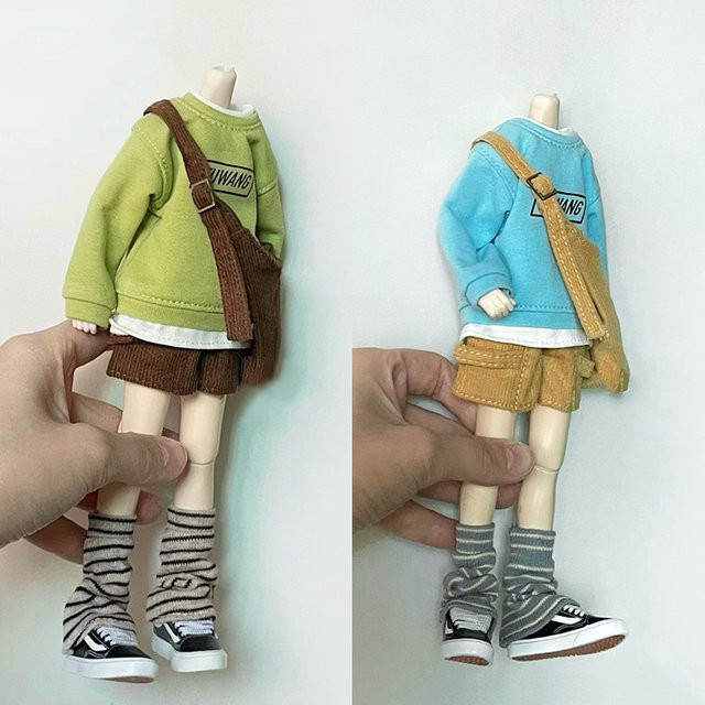 DLBell Blythe Kleidung Mode Pullover Cord Shorts Umhängetasche Kappen Casual Set, Puppen Outfit, Braun, Set / Bundle - Bild 1