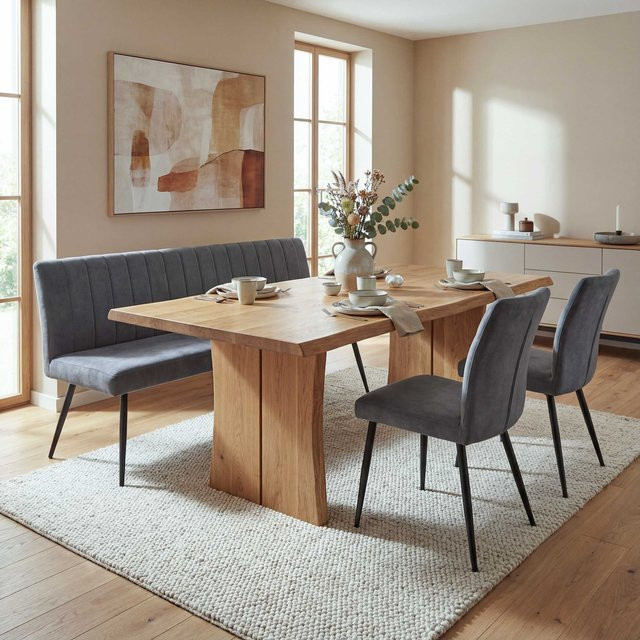 MCW Esszimmer-Set K16, 3-teilige Esszimmergruppe aus Samt und Metall in Dunkelgrau - Bild 1