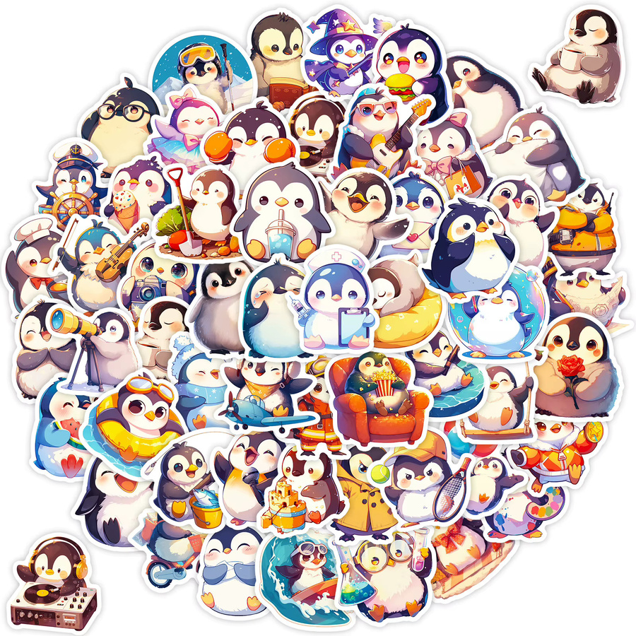56 Stück niedliche Pinguin-Aufkleber in Multicolour für Handyhülle, Thermoskanne und Koffer - Bild 2