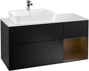 V&B Finion Waschtischunterschrank mit LED-Beleuchtung und Regalfach, Wandmontage, Schwarz lackiert, Breite: 120 cm - Bild 1