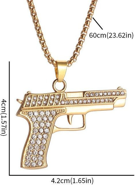 YIRAN Halskette, Maschinenpistolen Anhänger, Kupfer, Zirkonia, Gold, Unisex - Bild 1
