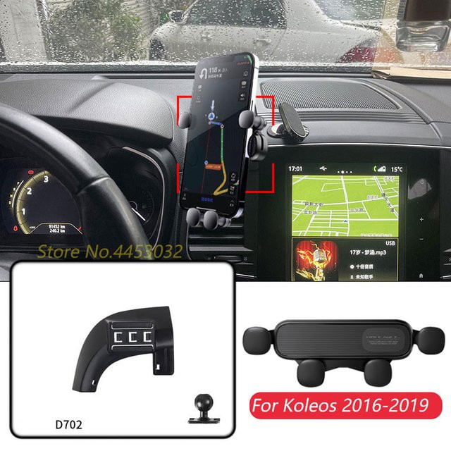 Handyhalterung für Renault Koleos 2016-2019 zur Lüftung mit Schwerkraft-Funktion und verstellbarer GPS-Navigation in Schwarz - Bild 1