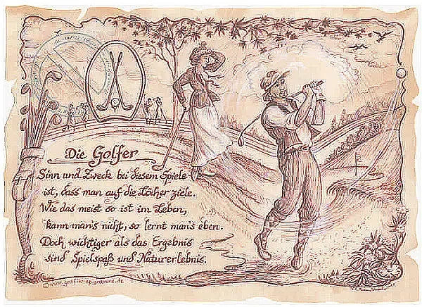 Tantum Graphic Sportbild Golfer auf Antikpapier im A4-Format, Mehrfarbiges Poster im Vintage-Stil - Bild 1